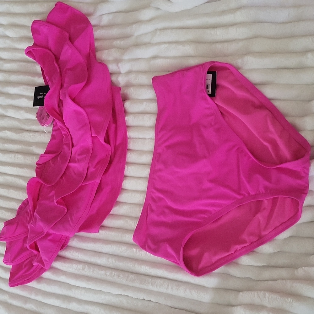 Kate Spade New York fuchsia pink ruffle bikini top and high-waisted bottom set - Picture 4 of 8